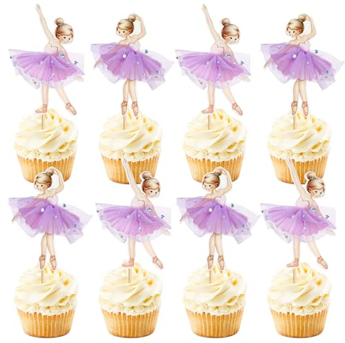24 Stück Ballerina Cupcake Toppers Lila Ballett Mädchen Cupcake Toppers Ballett Cupcake Dekoration Picks Für Ballerina Thema Baby Dusche Geburtstag Party Kuchen Dekoration Zubehör