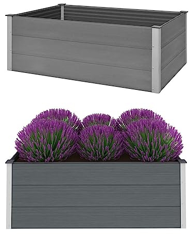 SECOLI Gartenbeet 150 x 100 x 54 cm, Material: WPC mit UV-, Rost- und Frostschutz,Hochbeet WPC, Holzoptik, Rückenschonende Höhe,Hochbeete Für Garten Groß Pflanzgefäß,Grau