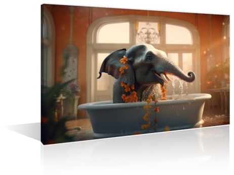 Elefant Bauernhaus Tiere Badezimmer Bilder Wanddekoration Badewanne Tier Elefant Badezimmer Dekor Wandkunst Elefant Lustiges Tier Moderne Poster und Drucke gerahmt fertig zum Aufhängen (30,5 cm B x