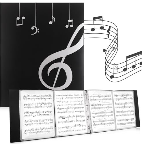 JIANTA 4 seitig Notenordner Notenmappe A4 aufklappbar Notenmappe mit klarsichthüllen, Chormappe Schwarz Notenmappe für Notenblätter Klavier Gitarre Violine