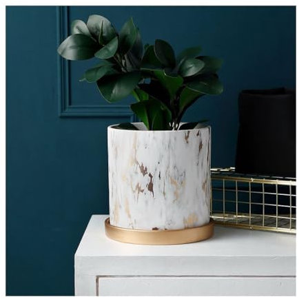 IMEITE Pflanztöpfe im europäischen Stil, Keramik, goldener Wassertransfer, einfache literarische Persönlichkeit, mit Tablett, Pothos und Grünpflanzen, Pflanzkästen für den Außenbereich (M)