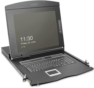 DIGITUS 19 KVM-Konsole - FullHD - 8 Port Cat 5-Switch - GE -Tastatur - für 19 Zoll Server- und Netzwerkschranke - Schwarz