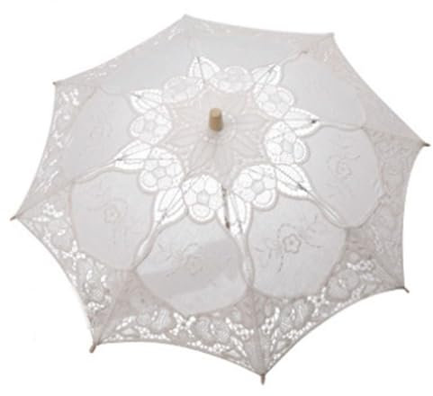 Parasol de mariage blanc, parapluie en dentelle coton avec poignée en bois, noir creux blanc brodé floral parapluie, L-Beige