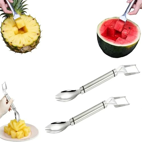 Homefantasy Affettatrice per frutta 2 in 1 in acciaio inox,Taglierina per Anguria in Acciaio Inossidabile Affettatrice per Melone in Acciaio Inox, Tagliafrutta per Melone Multifunzione