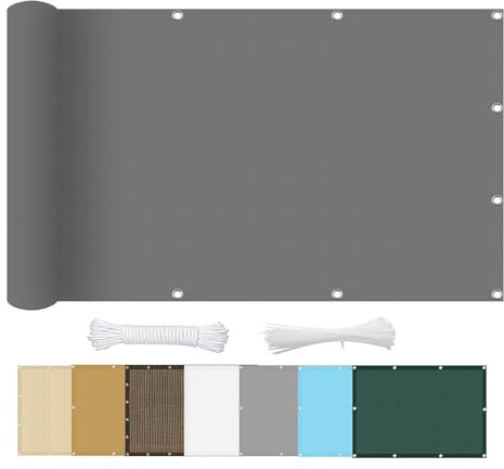 Terrassenüberdachung, atmungsaktiv, 4 x 9 m, 95 % UV-Block, rechteckig, Sonnenschutz, für Außenbereich, Garten, Terrasse, Party, Grau, inklusive 1 × 5 m kostenlosen Seilen