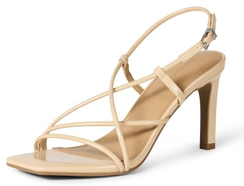 Amazon Essentials Damen Riemensandalen mit Stilettoabsatz, Beigefarbenes Lack, 39 EU