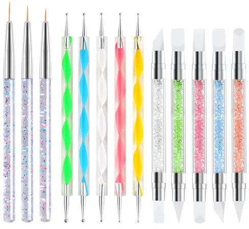 13 Pcs Silicone Nail Tool, Nail Detail Brush, Nail Art Pens, Nail Art Brushs Double Ended Nail Art Kit, Gel Nail Polish Nail Art Design Nail Dotting Painting Tools