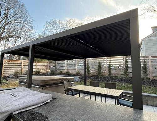 PURPLE LEAF Pergola 3.65 x 7.32 m Wasserdicht Stabil Winterfest Alu Pergola mit Lamellendach Lamellenpergola Freistehend Terrassenüberdachung Pavillon für Carport, Grau
