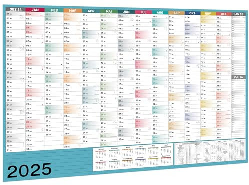 Kalender 2025 Wandkalender - XXL Wandkalender 2025 Größ (100 x 70 cm), von Dezember 2024 bis Januar 2026, für Schüler und LehrerGeburtstagskalender - Morandi