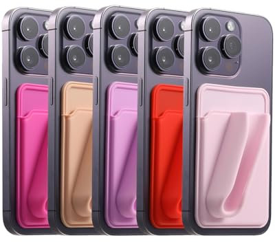BIAJIYA Octo Sticky Buddy Kartenhalter für Handyhülle, 5 Stück, für Kreditkarte und Lipgloss, Handy-Kartenhalter zum Aufkleben auf der Rückseite für iPhone, Samsung, Android, Rosa