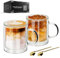 LIBWYS 2er Set Doppelwandige Latte Macchiato Gläser mit Griff (2x350ml), Hitzebeständige Glasbecher mit Edelstahl Löffel für Kaffee, Tee, Heißgetränke, Saft, Bier