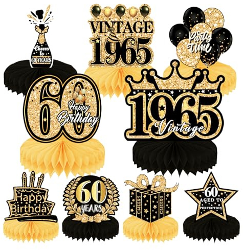 60th Geburtstag Party Deko,9 Stück Bienenwaben Deko Tischaufsätze,Geburtstag Tischdeko-Starke 3D-Textur, Tischdekorationen Papier für Geburtstage,Jubiläen Feiern(Gold)