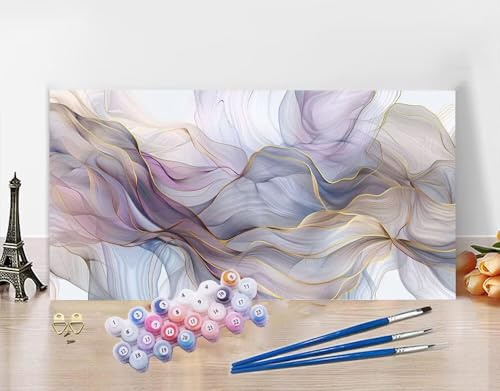 Peinture par Numero Adulte Abstrait Kit de Peinture à l'huile Sur Toile par Numéros pour Adulte Bande Grande taille XXL 50x100cm d'eau Peinte à la Main Painting by Numbers Débutant,Cadeau Femme N5-560