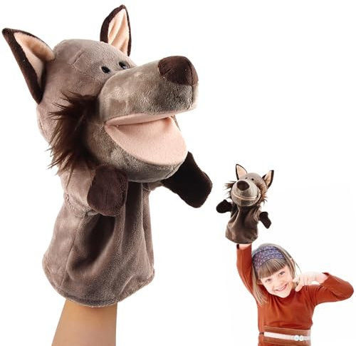 ACTOYS Handpuppen für Kinder, Handpuppe Wolf, Handpuppen für Erwachsene Hände, Geschenke Kinder, für Puppentheater (Grauer Wolf)