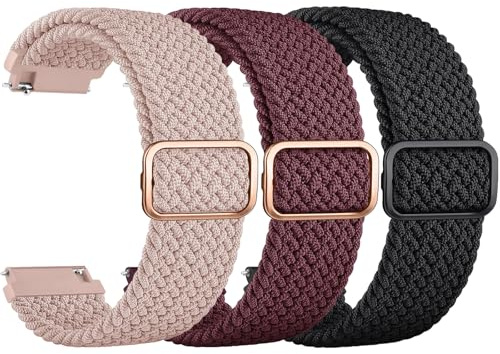 3 Stück Elastische Uhrenarmbänder 22mm 20mm Armband,Verstellbarer Schnalle | Nylon Geflochtene Sport Uhrenarmband 22mm 20mm für Herren Damen