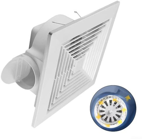 Ventilador extractor de techo integrado, ventilador de ventilación silencioso, potente extractor de pared, ventana, techo para cocina, garaje, baño (28 x 28 cm)