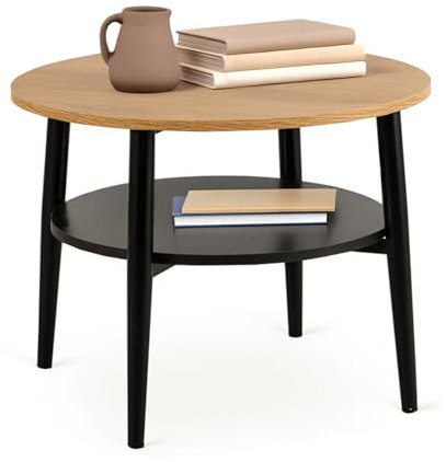 MEBEL ELITE Couchtisch Rund 60 x 45 cm - Modern Wohnzimmertisch Holzoptik mit Stauraum - Sofatisch Rund für Wohnzimmer und Büro - Runder Tisch mit Zweiter Ablage - Pflegeleicht und Langlebig