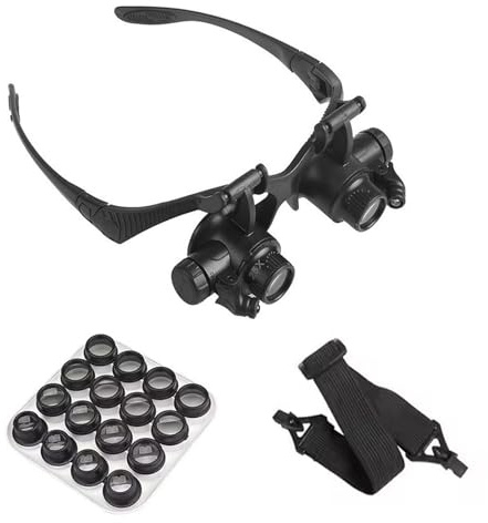 ThreeH Lupenbrille mit LED – 16 Linsen (2,5x-25x) für Uhrenreparatur & Elektronik Abnehmbares Kopfband/Brillenfassung