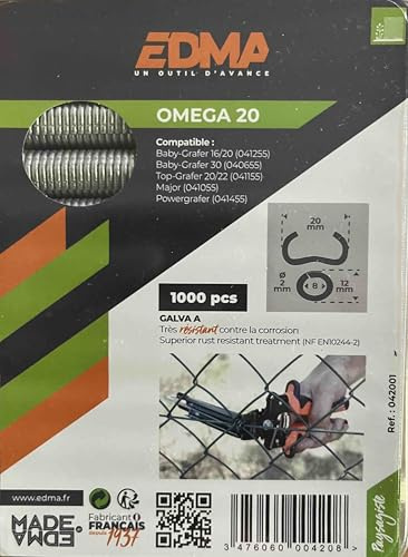 EDMA Omega 20 Zaunringe, 1000 Stück, verzinkt, 20mm, inkl. Baby-Grafer-Zange