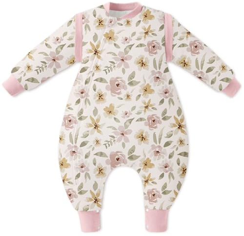 Unnivoll Schlafsack Baby Winter mit Füßen 2,5 Tog Baby Schlafsack mit Abnehmbare Ärmel Baumwolle Babyschlafsack Winterschlafsack Baby Warm und Weich 100 cm für Jungen Mädchen Rosa Blumen