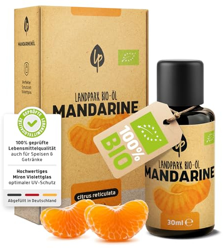 Landpark Ätherisches Bio-Öl Mandarine – 30ml – Naturrein – Duftöl Mandarine - Glasflasche mit Tropfenverschluss