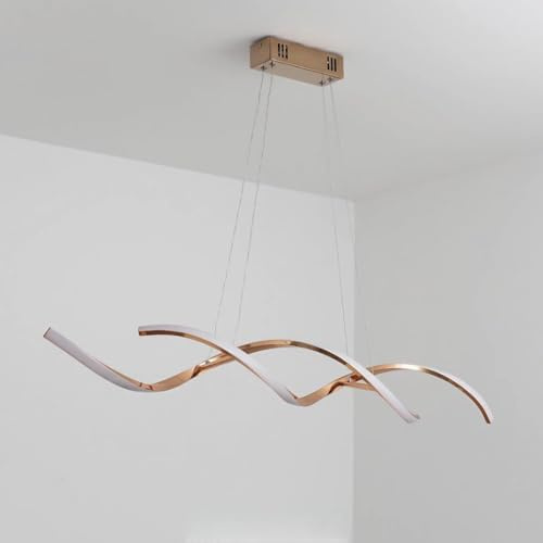 WJYCYN LED-Spiral pendelleuchte für die Küche Lineare Hängelampe L100cm Höhenverstellbar Dimmbar 3000-6500K mit Fernbedienung Kronleuchter das Esszimmer (Goldfarben, L90cm 35W)