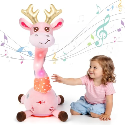 Edencomer Jirafa Bailarina Parlanchin, Jirafa Cantante con Funciones de Cactus Bailarín - Juguete Interactivo Que Baila y Repite la Voz, Regalo Ideal para Niños