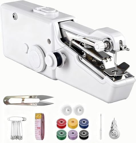 ROMINVIC Nähmaschine,Handnähmaschine,Tragbare Mini Elektrische Nähmaschine mit Nähzubehör, für Anfänger, Einfach Bedienbar für Leder, Stoffe, Kleidung & Heimtextilien (Weiße)