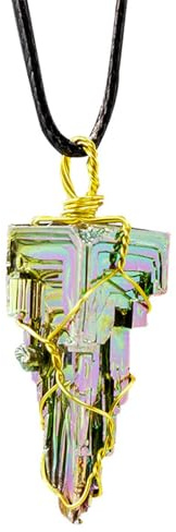 Wismut Anhänger Halsketten – Glänzender Kristall Stein mit kunstvoller | Drahtwicklung, dekorativer Quarz Schmuck | Esoterischer Reiki Chakra Stil, Edelstein Mode Accessoire für spirituelle Rituale,