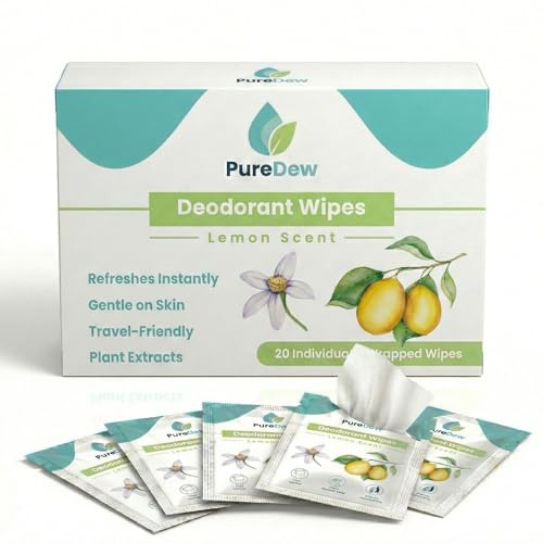 Deodorant Wipes – 20 Individually Wrapped Lemon Scent Body Wipes | Deodorant Wipes for Women & Men | Travel Deodorant Anti Sweat On-the-Go Freshness | Post-Gym Hygiene