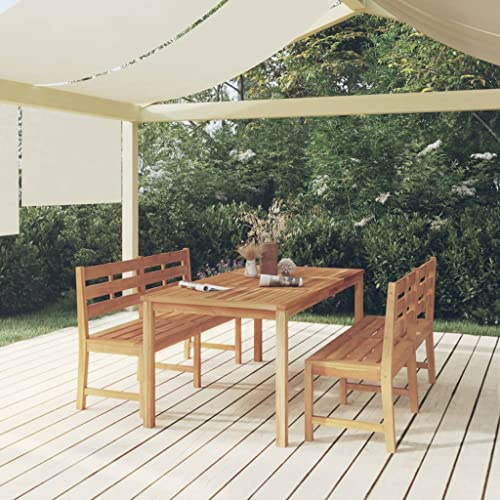 JHQHSM 3-TLG. Garten-Essgruppe aus Massivholz Teak mit Bänken und Tisch für Außenbereich, Wetterbeständige Terrassenmöbel und Stabile Holz Gartenmöbel