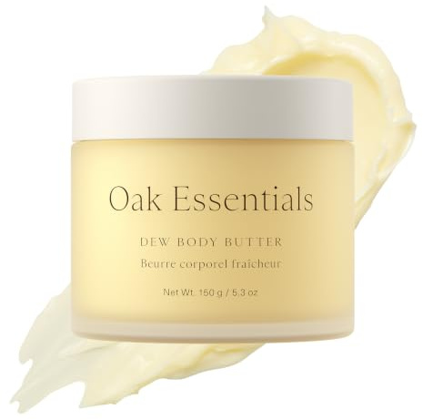 Oak Essentials Dew Body Butter, Hydrating Moisturizer, 5.3oz | Whipped shea butter with olive tree stem cells & sea algae, for dry skin, crepiness, firming