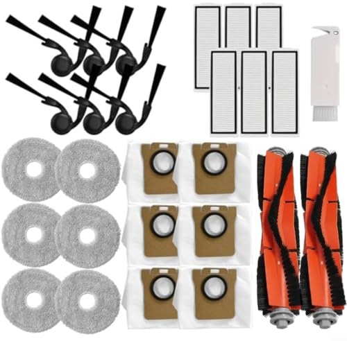Juego de piezas de repuesto para Xiaomi Robot Vacuum 5 y 5 Pro, incluye 2 cepillos principales, 6 cepillos laterales, filtros HEPA, paños de fregona y bolsas de polvo de gran capacidad para uso