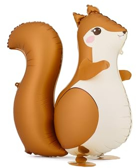 Folienballon Eichhörnchen laufend 59x51cm für Helium - Heliumballon mit Beinen 15cm - Folienluftballon Tierfigur als Partydeko Geburtstag Waldtier - Creme Braun