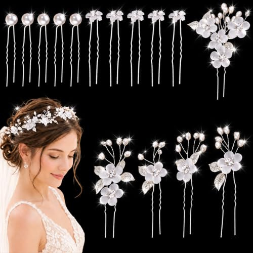 15 Stück Haarschmuck Hochzeit Set Haarschmuck Braut | Mit Perlen Und Blume U-Förmig Haarspangen Strass Für Braut Und Brautjungfer, Reisen, Fotografie, Alltag Wiedervereinigung