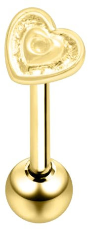 Monster Piercing 18K Gelb Gold vergoldet Herz 925 Sterlingsilber mit 14 Gauge 316L chirurgischer Stahl Barbell Zungenpiercing Bar