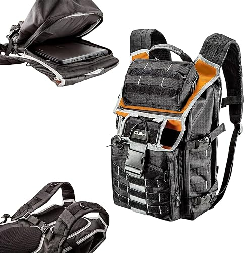 NEO TOOLS 84-304 Montagerucksack aus strapazierfähigem 600 D Polyester | 4 Außen- und 18 Innentaschen für Werkzeug | profilierte Tragegurte | Werkzeugrucksack mit Brustgurt und atmungsaktivem Rücken