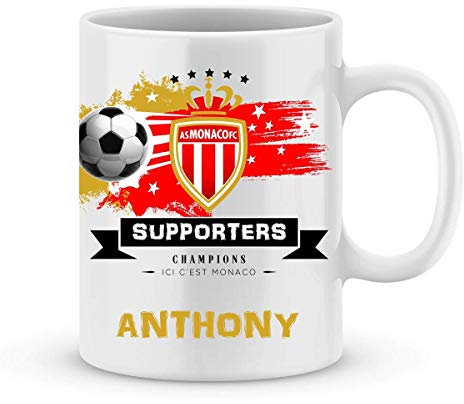 Mug de foot Monaco à personnaliser avec votre prénom - Cadeau personnalisé foot ligue1 Monaco - Cadeau personalisé fête des pères, anniversaire, Noël