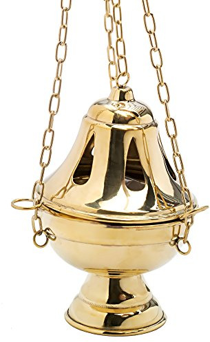 NKlaus Rauchfass mit Kette 78cm Weihrauchchwenker Hängegefäß vergoldet Deko Gold 7611