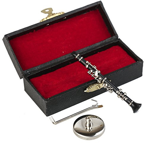 Miniatur-Klarinetten-Nachbildung mit Ständer und Koffer, Tisch-Skulptur | Mini-Klarinette, 7,9 cm, Mini-Musikinstrument, Klarinette, Nachbildung, Geburtstagsgeschenke, Heimdekoration, Bücherregal