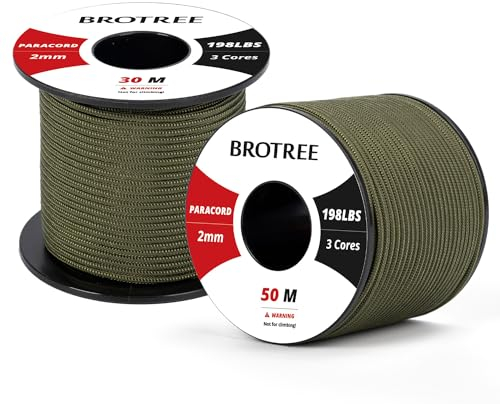 Brotree Paracord 2mm 50M 100% Nylon Seil mit 3 Kern Schnur für Outdoor, Armband, Hundeleine - Bruchlast 90kg (Olivgrün)