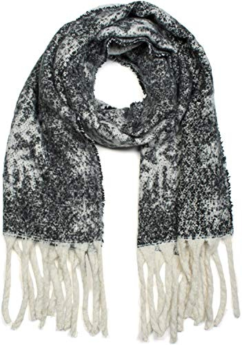 styleBREAKER Damen XXL Schal mit Schneeflocken Muster und Fransen, Winter Strickschal 01017097, Farbe:Schwarz