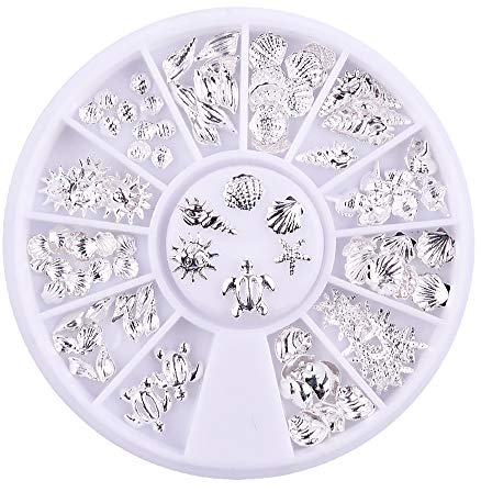 Fliyeong Premium Qualität 120 Stücke Nail Art Dekorationen Mini Ozean Zubehör Silber Shell Conch Nail Charms Maniküre Decor DIY Nagel Dekoration