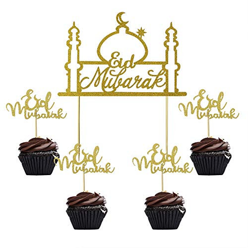Mubarak Tortenaufsatz Ramadan Kareem Partydekorationen Islamische muslimische Partydekorationen Zubehör Gold Glitter 25 Stück