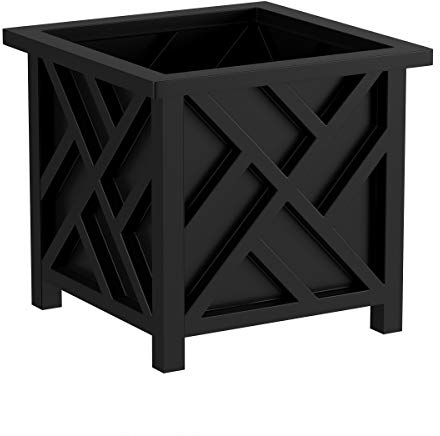 Pure Garden Caja Cuadrada para macetas, contenedor de celosía Negra para Flores y Plantas, Incluye Inserto Inferior, Maceta al Aire Libre, jardín, Patio y Porche, Polipropileno, 14.75 Pulgadas