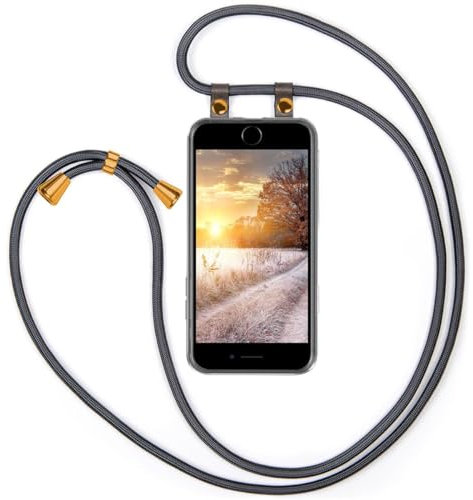 moex Handykette für iPhone 7 / iPhone 8 Hülle mit Band abnehmbar, Handyhülle mit Kette zum Umhängen, Handyband 155 cm lang Stoff Kordel Umhängehülle, Handy Umhängeband, Anthrazit