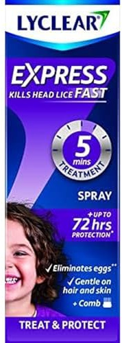 Lyclear Express Treat & Protect Head Lice Spray with Comb 100ml | Kills head lice and eggs in 5 minutes, helps protect against reinfestation for up to 72 hours, comb thoroughly after use