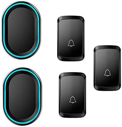 LWPCP Wireless Doorbell, 3 Push Button And 2 Receivers,Waterproof Wall Plug-In Cordless Door Chime with Power-Off Memory Function,LED Flash,300M Range,58 Ringtones,4 Volume Levels,Black