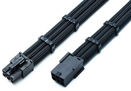 Shakmods 6 Pin PCIE GPU Graphics Card Sleeved Extension Cable 30cm + 2 Cable Combs (Full Black)