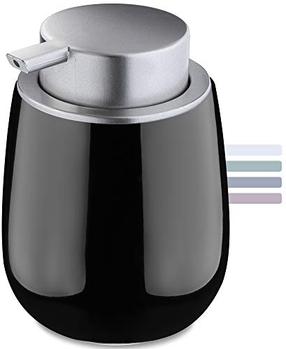 KADAX Seifenspender aus Keramik, Spender mit Pumpe aus Kunststoff, Lotions-Pender für Bad, Küche, 12,5 x 9,5 cm, Flüssigseifen-Spender, Spülmittel-Spender, glänzend, rund (schwarz)